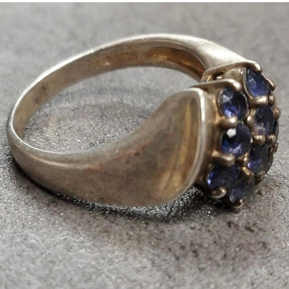 Sterling Silver Blue Sapphire Cluster Ring Size 7.75 - Picture 2 of 5
